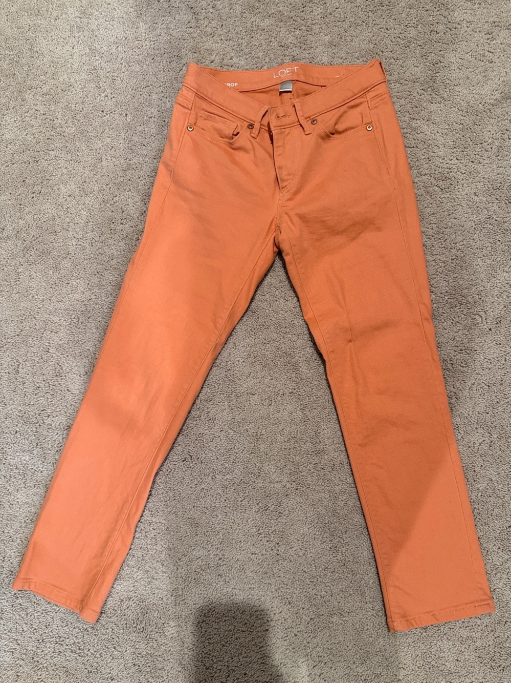 LOFT Women’s 0P Petite Coral Orange Skinny Ankle Jeans